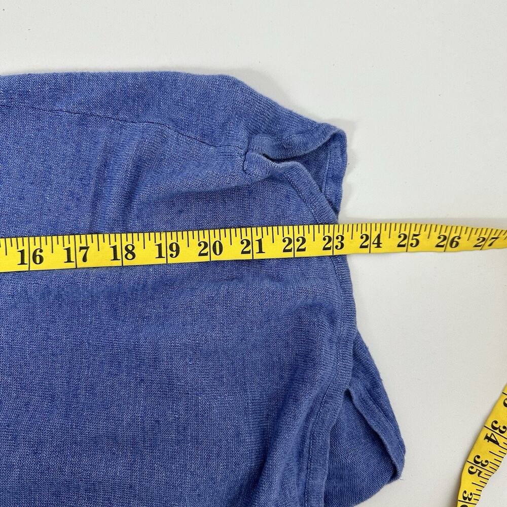 Talbots Linen Top Womens Large Blue Popover Tie Sleeve Breathable‎ Costal Beach - Picture 11 of 12